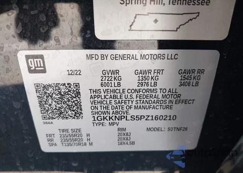2023 GMC Acadia Fwd Denali z USA, uszkodzony, nr VIN 1GKKNPLS5PZ160210
